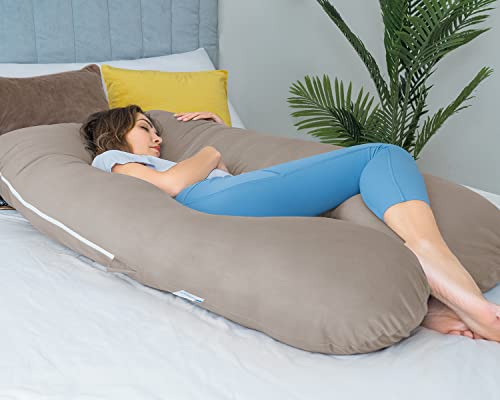 QUEEN ROSE Cooling Pregnancy Pillows, Maternity Pillow for Sleeping, 55in U Shaped Body Pillow for Pregnant Support, with Removable Silky Cover, Beige - Image 4