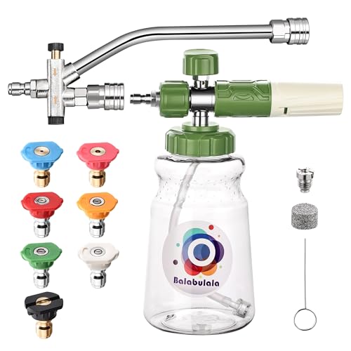 balabulala Dual Connector Accessory with Pressure Washer Foam Cannon, Balabulala Pressure Washer Double Tip Attachment for Foam Blaster with with 5 Power Washer Sprayer Nozzles, 1/4" Quick Connect, 3600 PSI - Image 1
