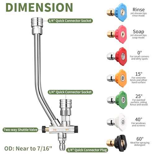 balabulala Dual Connector Accessory with Pressure Washer Foam Cannon, Balabulala Pressure Washer Double Tip Attachment for Foam Blaster with with 5 Power Washer Sprayer Nozzles, 1/4" Quick Connect, 3600 PSI - Image 4