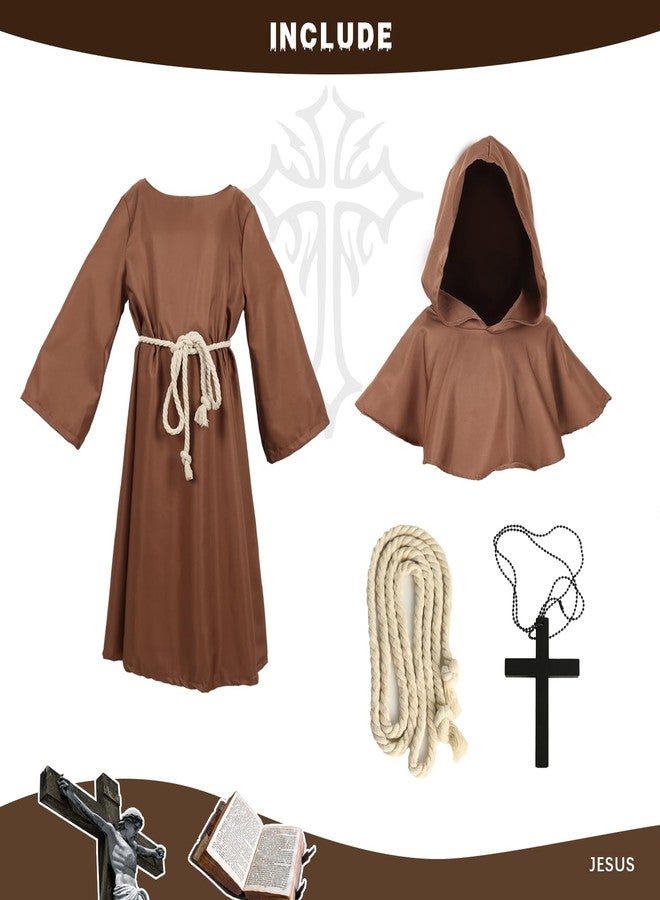 VZQI Medieval Monk Robe for Kids Renaissance Priest for Boy Halloween Cosplay Costume Brown Cloak L - Image 3