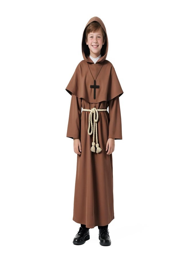 VZQI Medieval Monk Robe for Kids Renaissance Priest for Boy Halloween Cosplay Costume Brown Cloak L - Image 1