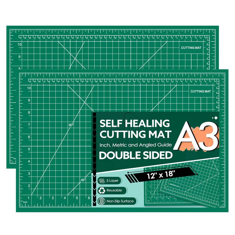 EFOK 2 Packs Self Healing Cutting Mat 12" x 18" Rotary Cutting Sewing Mat A3, 5-Ply Cutting Board for Crafting, Sewing, Scrapbooking, Quilting and Precision Cutting - Image 1