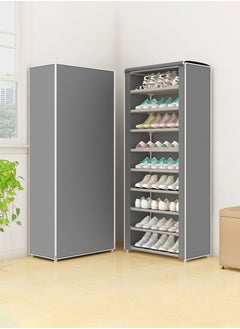 Arabest 10 Tiers Shoe Rack Cabinet, Shoe Storage Boxes with Non Woven Fabric Cover, Shoe Shelf for Entryway, Shoe Organizer Bins for Hallway, Doorway, Living Room (Grey)  - Image 1