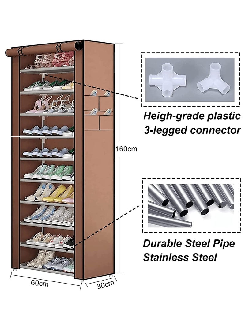 Arabest 10 Tiers Shoe Rack Cabinet, Shoe Storage Boxes with Non Woven Fabric Cover, Shoe Shelf for Entryway, Shoe Organizer Bins for Hallway, Doorway, Living Room (Grey)  - Image 3