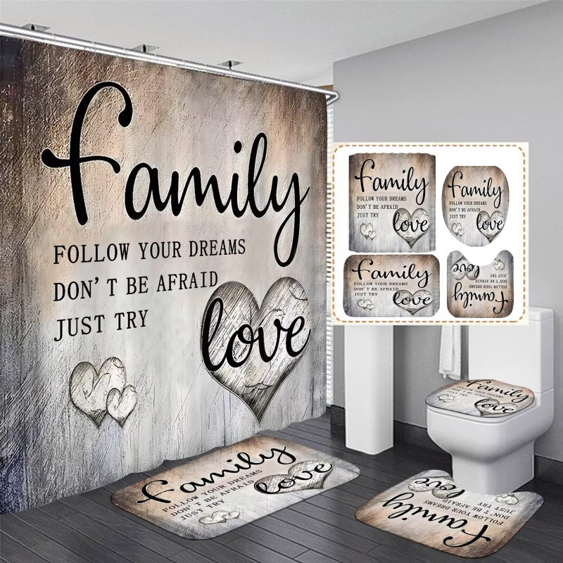 AZHM Inspirational Motivational Shower Curtain Set for Bathroom 4 Pcs Black Bathroom Accessory Decor Sets with Shower Curtain and Rugs - Image 1