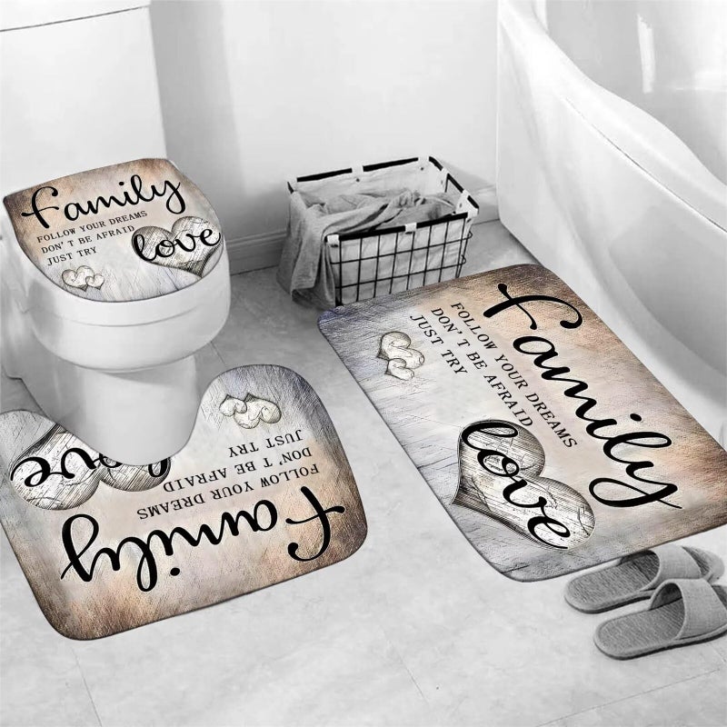 AZHM Inspirational Motivational Shower Curtain Set for Bathroom 4 Pcs Black Bathroom Accessory Decor Sets with Shower Curtain and Rugs - Image 3