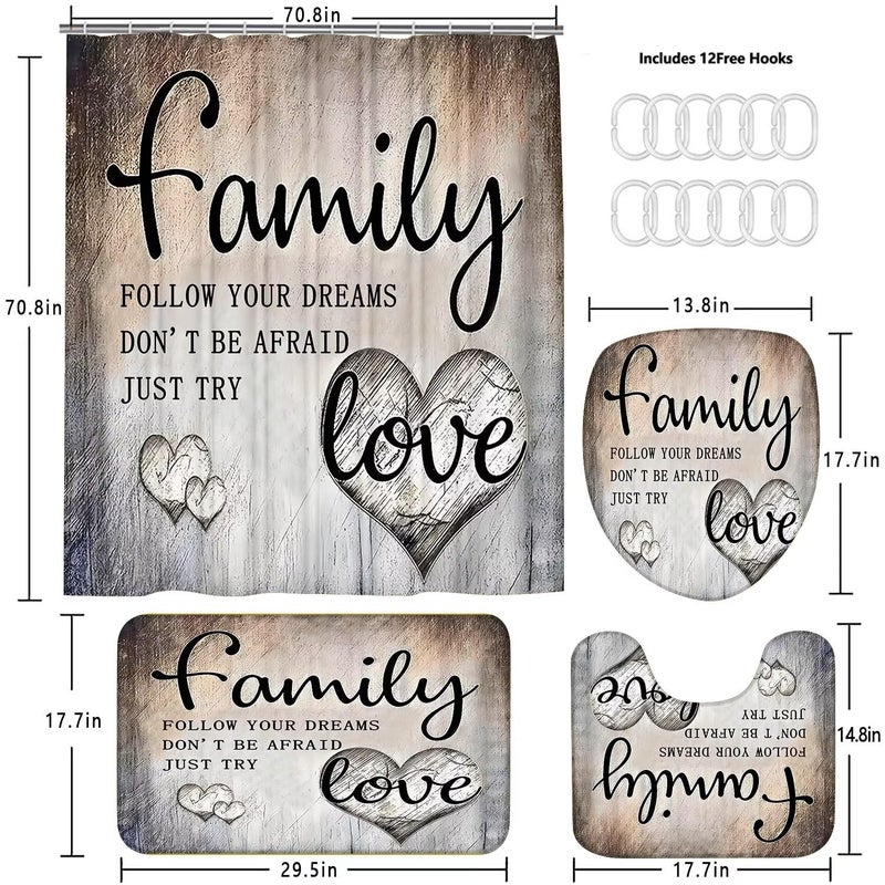 AZHM Inspirational Motivational Shower Curtain Set for Bathroom 4 Pcs Black Bathroom Accessory Decor Sets with Shower Curtain and Rugs - Image 4