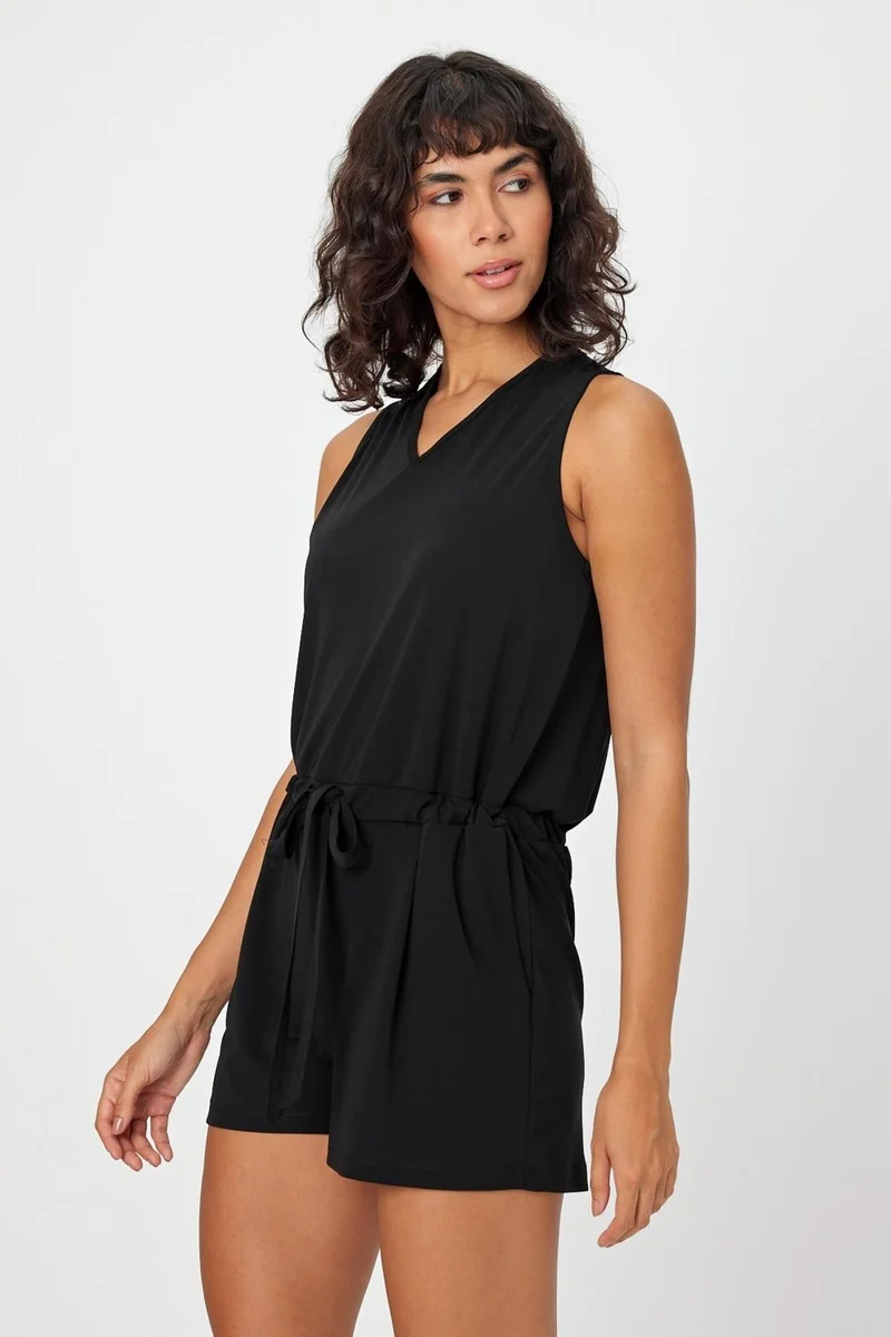 الكسندر جاردي Alexandergardı Backless Black Shorts Jumpsuit (B24-00218)