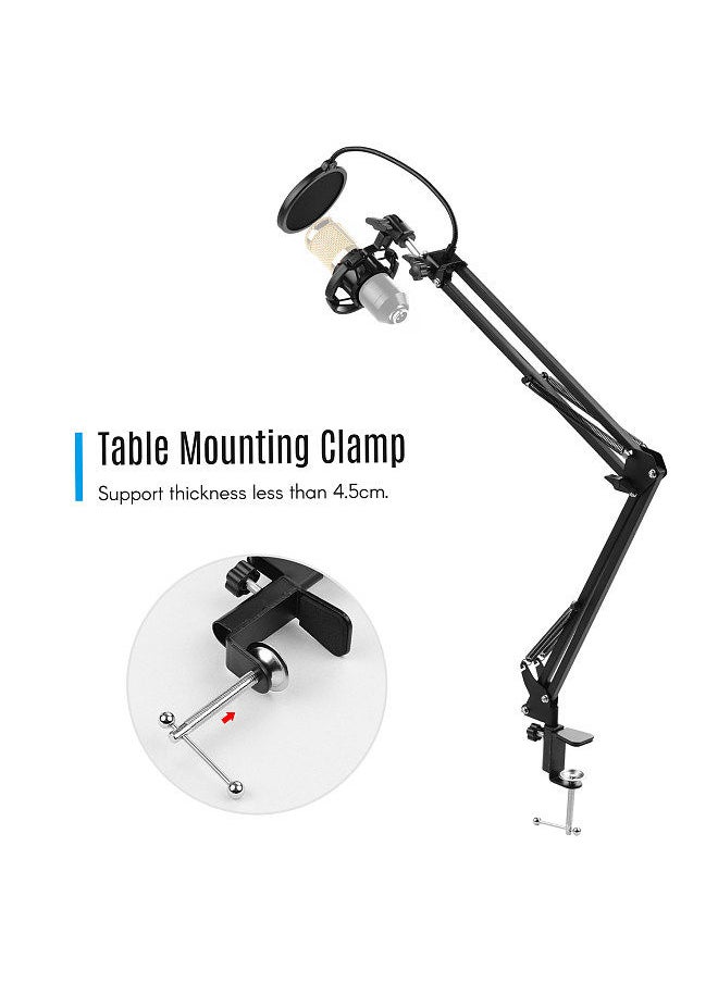 Generic - Adjustable Foldable Microphone Stand Heaby Duty Metal Mic Arm Bracket with Shock Proof Holder Windshield Pop Filter for Studio Recording Live Video Broadcasting Online Singing - Image 1