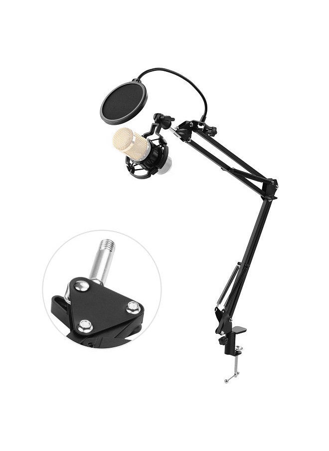 Generic - Adjustable Foldable Microphone Stand Heaby Duty Metal Mic Arm Bracket with Shock Proof Holder Windshield Pop Filter for Studio Recording Live Video Broadcasting Online Singing - Image 1