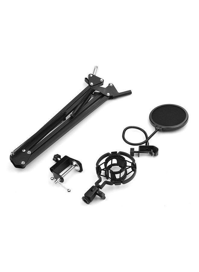 Generic - Adjustable Foldable Microphone Stand Heaby Duty Metal Mic Arm Bracket with Shock Proof Holder Windshield Pop Filter for Studio Recording Live Video Broadcasting Online Singing - Image 1