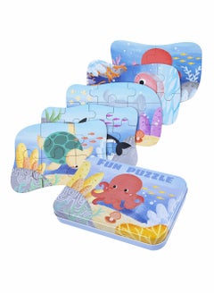 Excefore Sea Animal Puzzles for 3 4 5 6 Year Olds, 5-in-1 Jigsaw Puzzles with Iron Box for Storage, Puzzle Toys Gifts for Boys, Girls, Kids and Children (Sea Animal Puzzles)  - Image 1