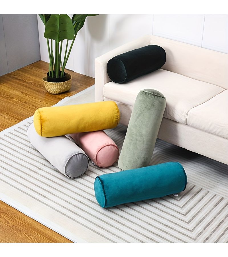 1 Piece Cylindrical Pillow Khaki With Soft High Elastic Core Solid Color Style For Sofa Bedroom Home Decor Holiday Dress Up - Image 5