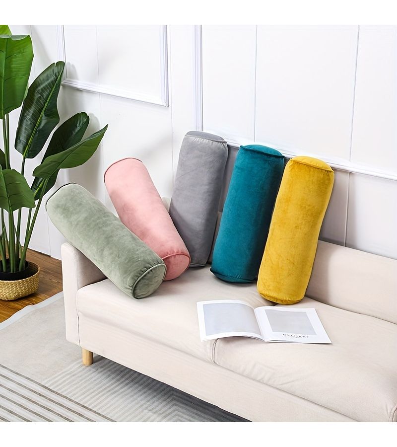 1 Piece Cylindrical Pillow Khaki With Soft High Elastic Core Solid Color Style For Sofa Bedroom Home Decor Holiday Dress Up - Image 1