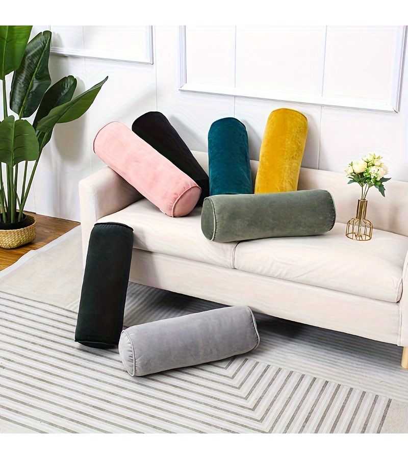 1 Piece Cylindrical Pillow Khaki With Soft High Elastic Core Solid Color Style For Sofa Bedroom Home Decor Holiday Dress Up - Image 4