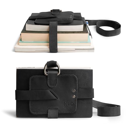 Hide & Drink, Adjustable Book Strap Carrier, Shoulder Carry Reader Essentials, Safe Rustic Holder, Full Grain Leather, Handmade Accessory, Charcoal Black - Image 1