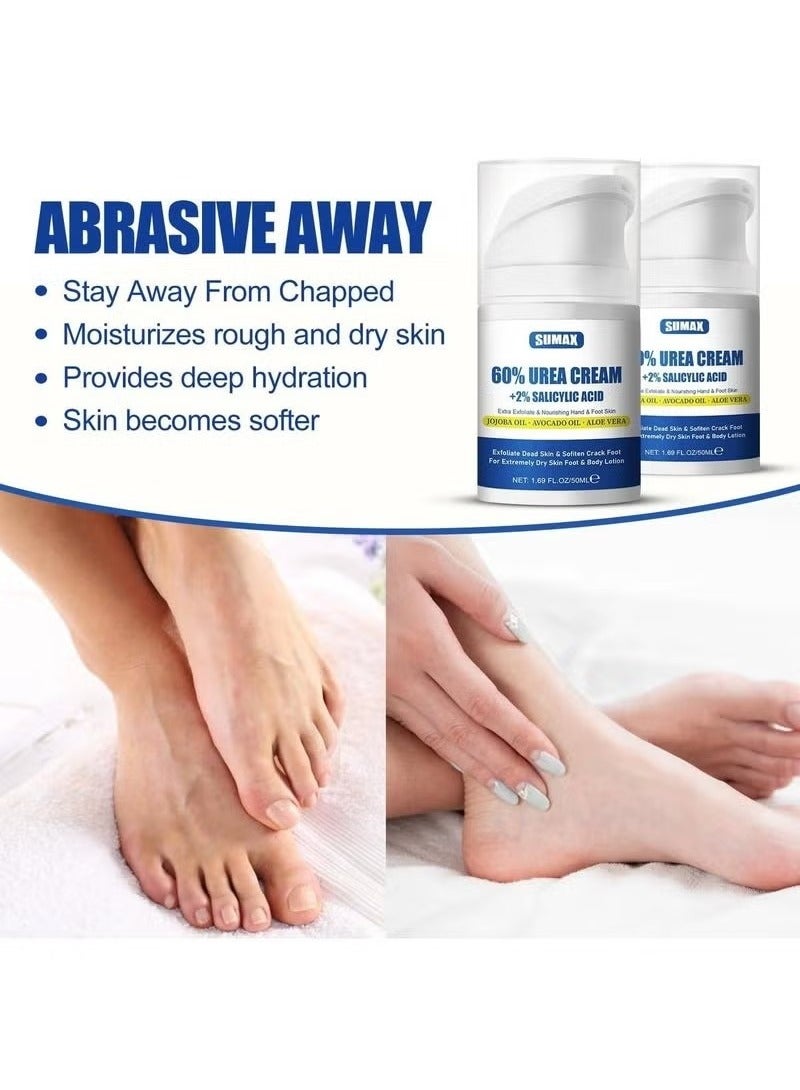 SUMAX 60% Urea Foot Cream with 2% Salicylic Acid, Intense Hydration Moisturizer for Dry Cracked Feet, Hands, and Body, Softens and Exfoliates Dead Skin, 50ml - Image 2
