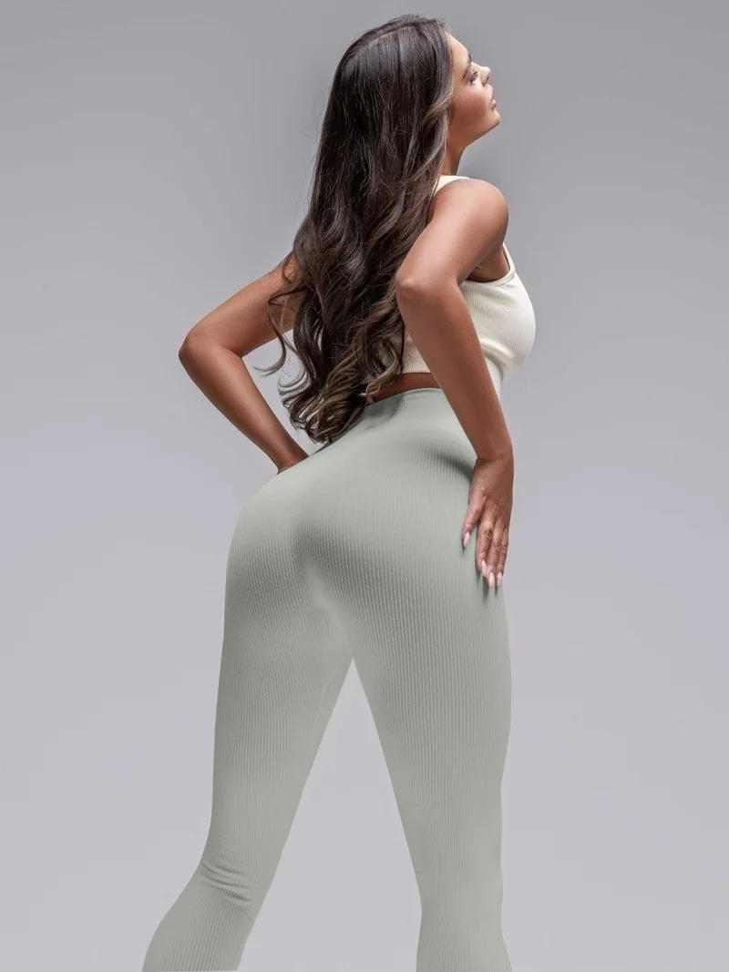 ميستريك Mystic Ribbed Leggings Seamless Gathering High Waist Silver Color