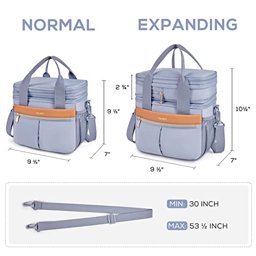 TOURIT Insulated Lunch Box Bag, Double Deck Leakproof Cooler Tote for Work Office Picnic, Expandable Lunch Container, Grey - Image 3