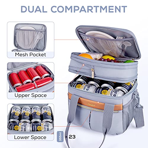 TOURIT Insulated Lunch Box Bag, Double Deck Leakproof Cooler Tote for Work Office Picnic, Expandable Lunch Container, Grey - Image 2