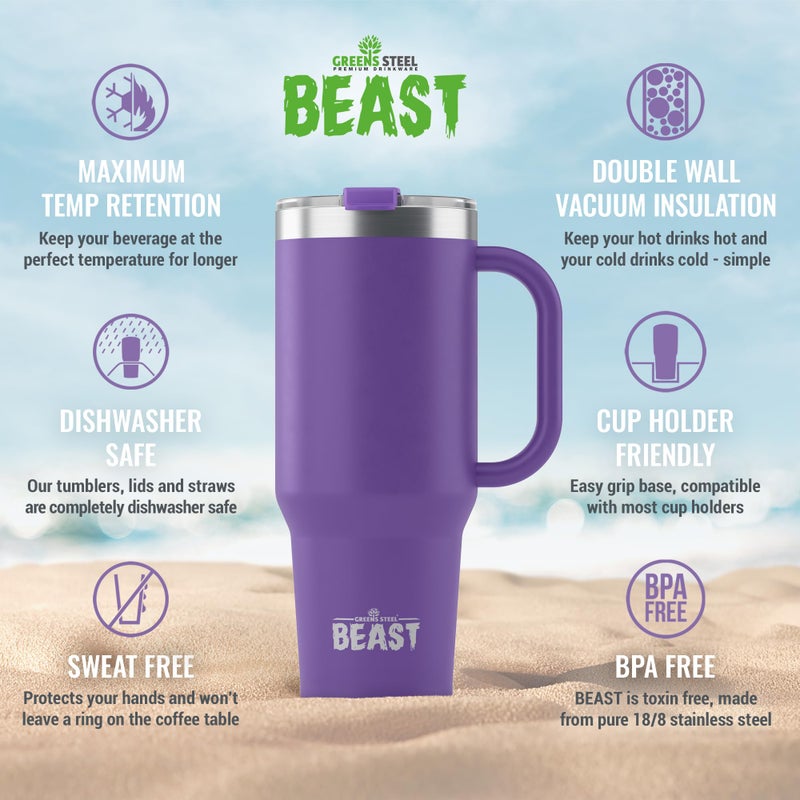 Greens Steel Beast 42 oz Tumbler Stainless Steel Vacuum Insulated Coffee Ice Cup Double Wall Travel Flask (Deep Purple)  - Image 4