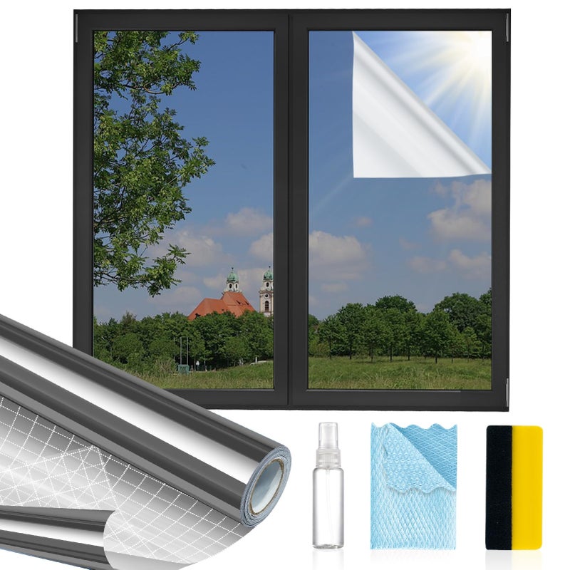 MAGIDEKOR Window Privacy Film One Way Reflective Mirror Window Film Daytime Privacy  UV Sun Blocking Heat Control Static Cling Window Tint for Home Office Black 17.5 Inch X 6.5 Feet - Image 1