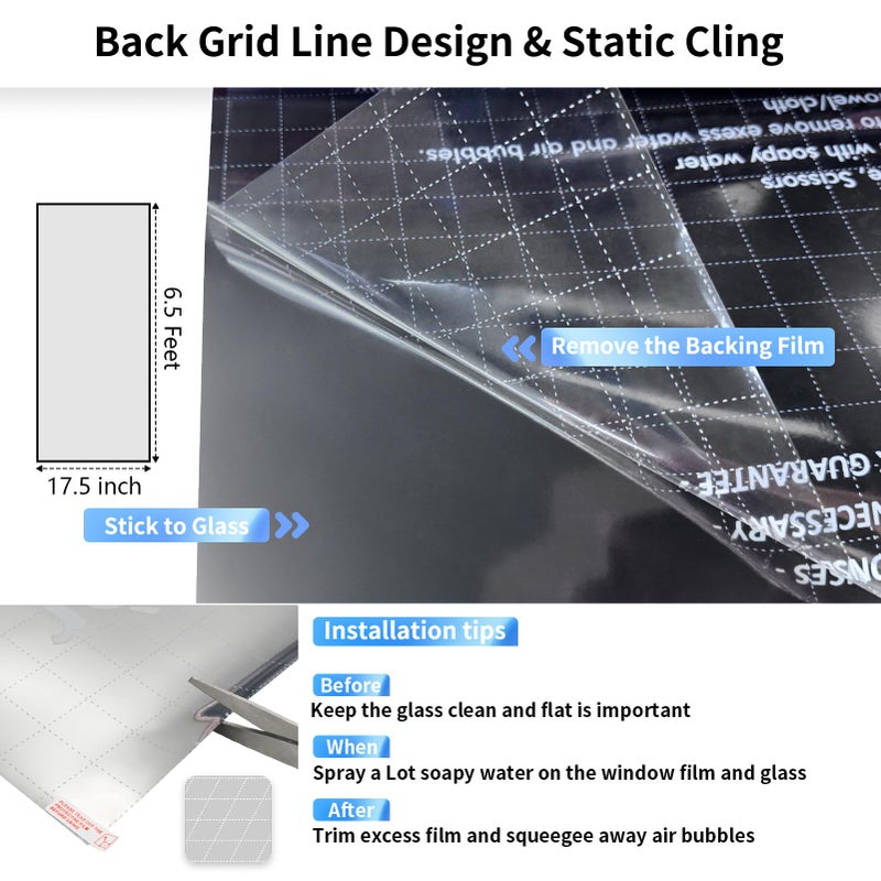 MAGIDEKOR Window Privacy Film One Way Reflective Mirror Window Film Daytime Privacy  UV Sun Blocking Heat Control Static Cling Window Tint for Home Office Black 17.5 Inch X 6.5 Feet - Image 2