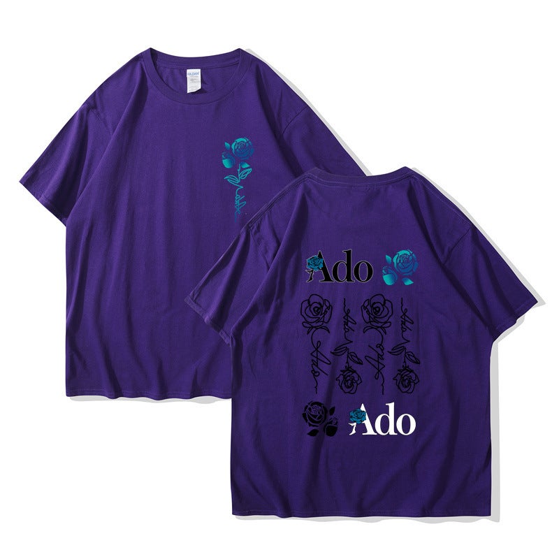 Ado Blue Rose T Shirt Wish World Tour Merch T Shirt Men Women Fashion Casual Harajuku Short Sleeve - Image 1