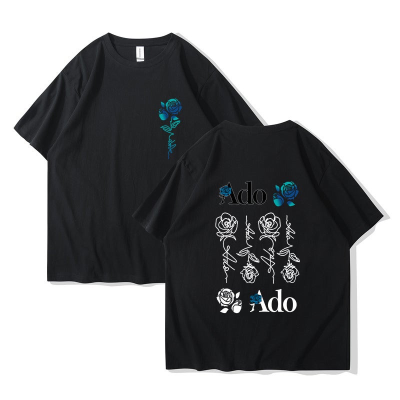 Ado Blue Rose T Shirt Wish World Tour Merch T Shirt Men Women Fashion Casual Harajuku Short Sleeve - Image 2