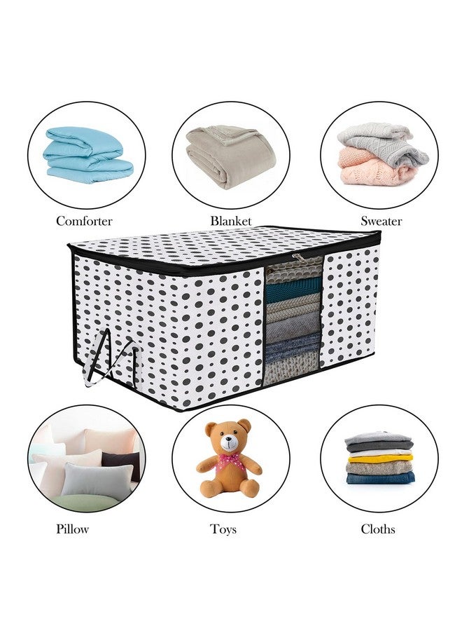 Kuber Industries Kuber Industries Underbed Storage Bag|Non-Woven Polka Dot Print Blanket Cover|Razai Cover|Duvet Cover Transparent Window & Handle|Large|Pack Of 3 (Black & White), 65 x 47 x 31 cm - Image 5