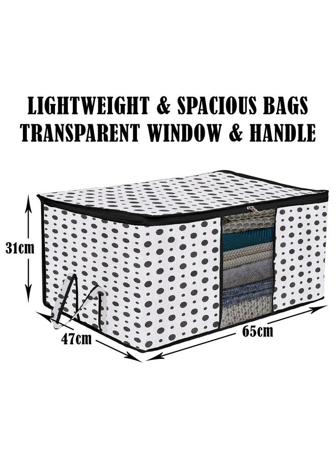 Kuber Industries Kuber Industries Underbed Storage Bag|Non-Woven Polka Dot Print Blanket Cover|Razai Cover|Duvet Cover Transparent Window & Handle|Large|Pack Of 3 (Black & White), 65 x 47 x 31 cm - Image 3
