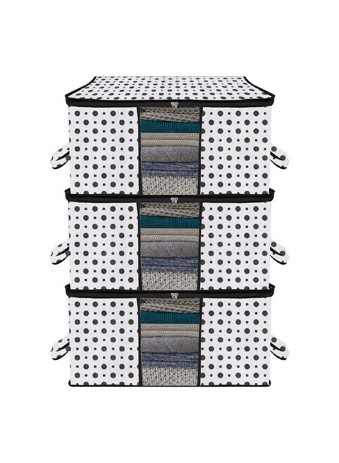 Kuber Industries Kuber Industries Underbed Storage Bag|Non-Woven Polka Dot Print Blanket Cover|Razai Cover|Duvet Cover Transparent Window & Handle|Large|Pack Of 3 (Black & White), 65 x 47 x 31 cm - Image 1