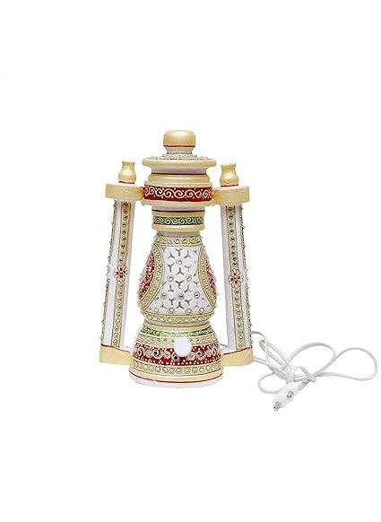 ANUSHKA ARTS ANUSHKA ARTS Antique Rajasthani Marble Lantern Lamps for Home Decoration Round Lantern Table Lamp with Bulb Decorative Showpiece Handicraft Home Decor 8X55 Inch  - Image 1
