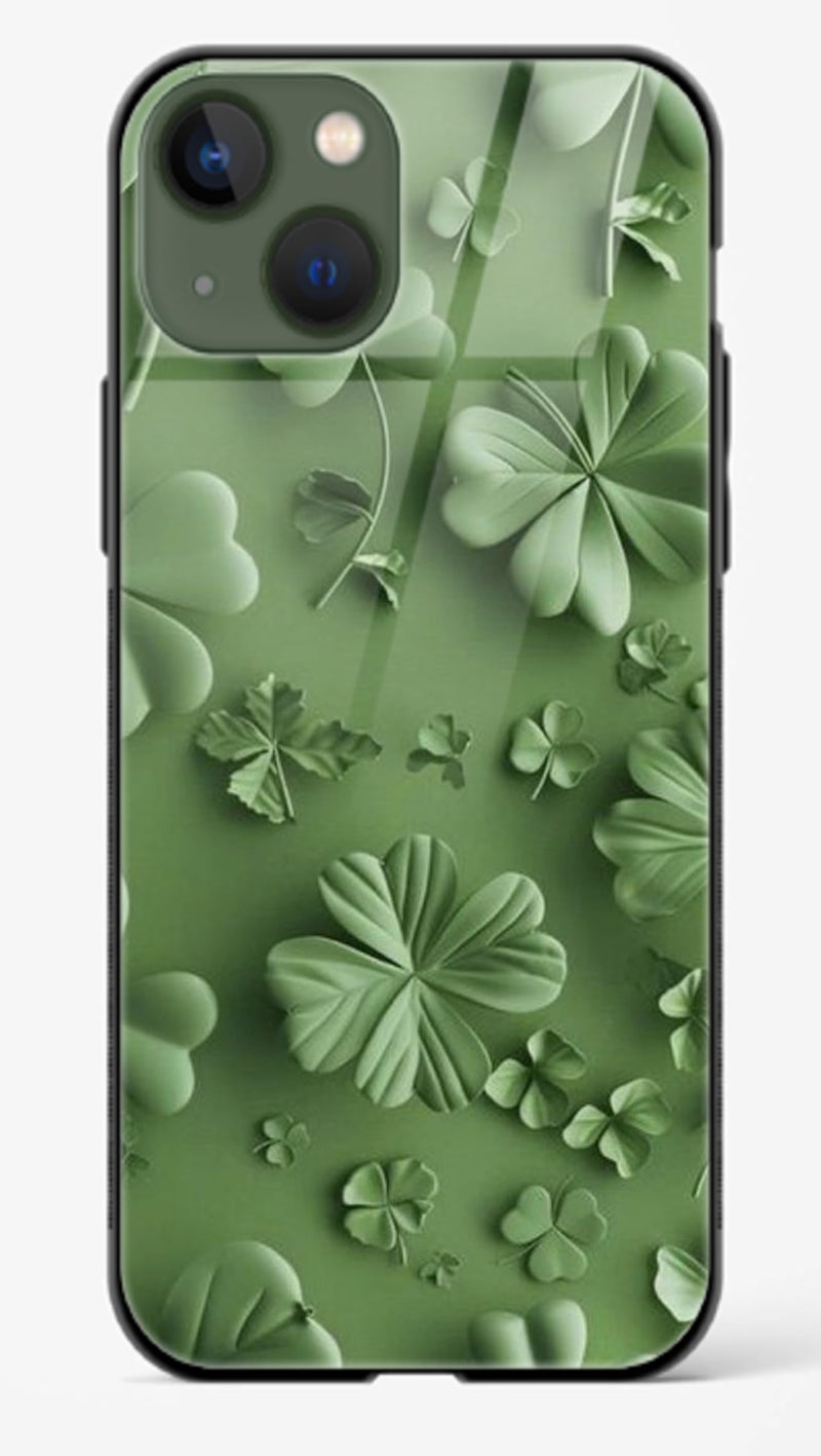 Silence Designs Full Body Protective Premium Glossy Printed Metal Soft TPU Silicone Mobile Back Case Cover for iPhone 13 |Green Flower - Image 1