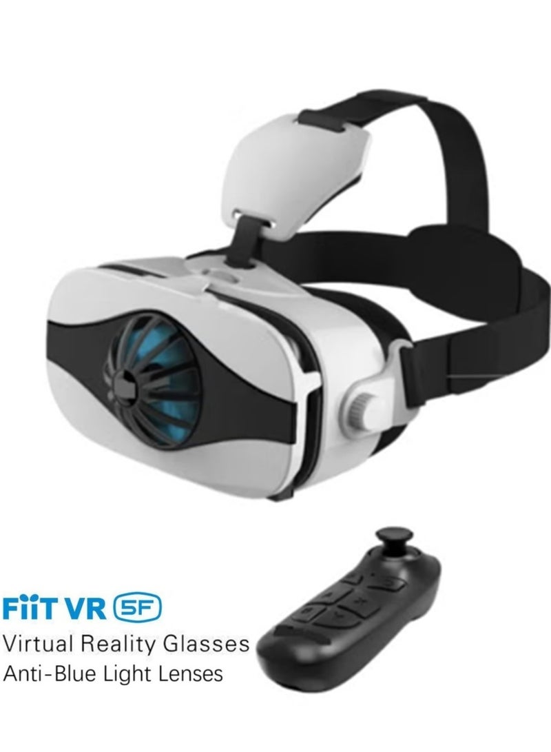 general Classic VR Goggles FIIT VR 5F+Controller Virtual Reality VR Headset 3D Glasses Fan Cooling for Movies & Video Games, Compatible with Android, iOS, HarmonyOS, Smartphone within 4.0-6.3inch Screen Pupil Distance Adjusting Function, IMAX Cinema/360°View/3D Games, Lightweight, Comfortable Material, Ergonomic Design, Mini Fan Physical Cold Wind Phone Cooling - Image 1