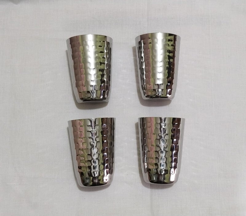 GS KITCHENWARE كوب شرب من الفولاذ المقاوم للصدأ بتصميم مطروق ولامع مجموعة من 4 سعة 350 مل - Image 1