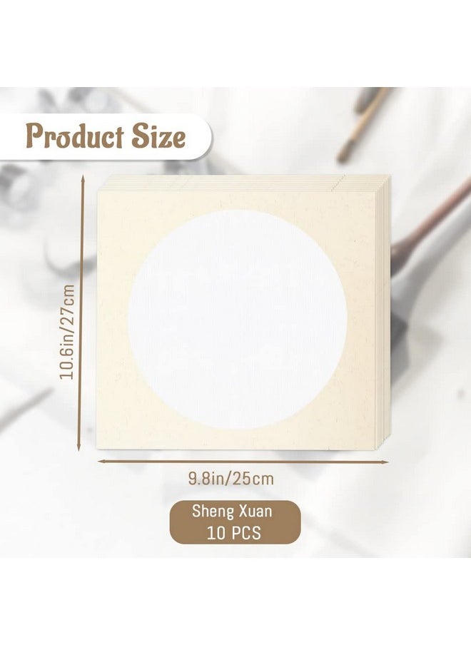 BangBoom 10 Sheets Soft Shikishi Paper, Pre-Mounted Xuan Paper Raw, Chinese Calligraphy Round Paper, Blank Sumie Rice Paper for Painting, DIY Craft, Graffiti, Wall Art Decoration (Shu Xuan E)  - Image 2