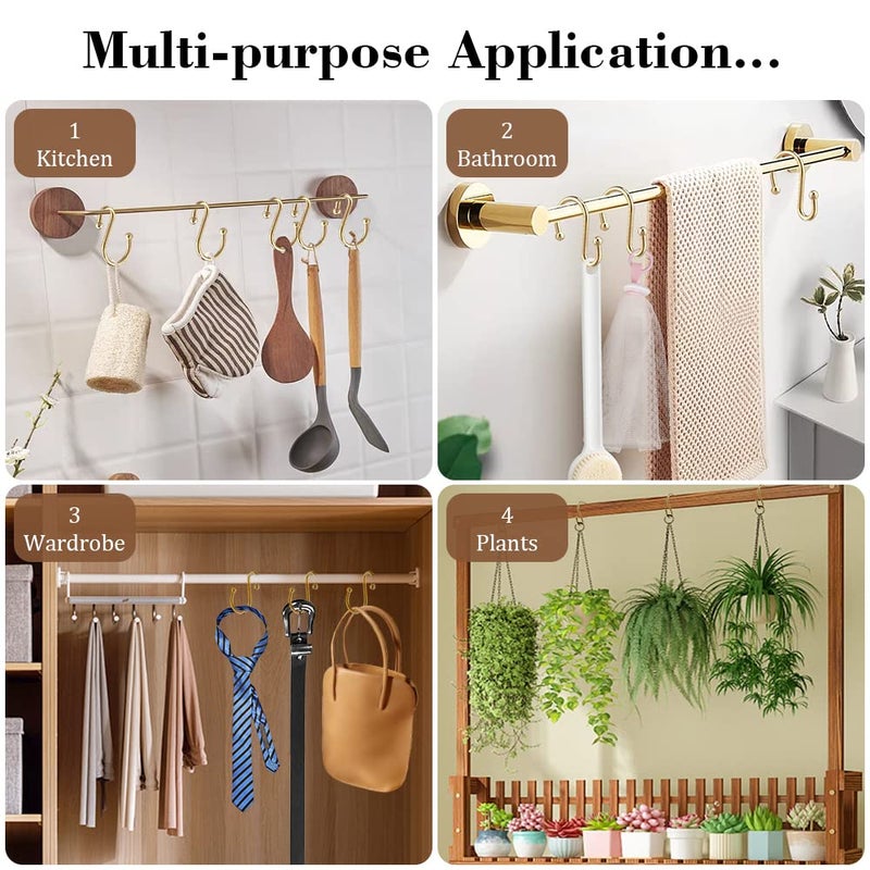 EleCharm Shower Curtain Hooks, Set of 12 Rust Proof S Shaped Decorative Shower Curtain Rings,Multi-Purpose Hangers S Hooks (Gold) - Image 5