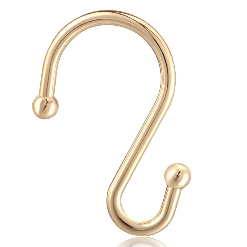 EleCharm Shower Curtain Hooks, Set of 12 Rust Proof S Shaped Decorative Shower Curtain Rings,Multi-Purpose Hangers S Hooks (Gold) - Image 2