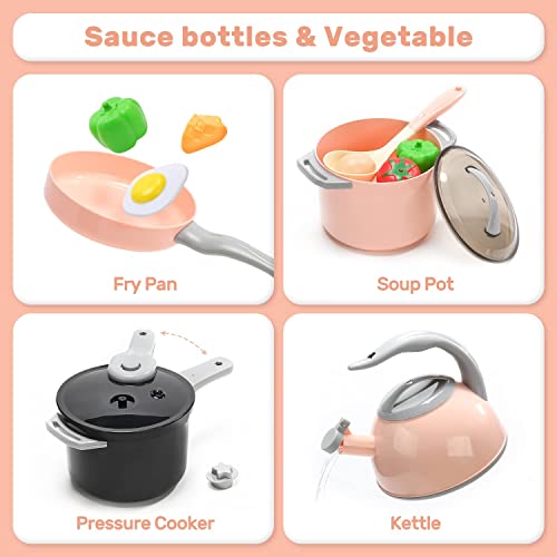 CUTE STONE Play Kitchen Accessories Set, Kids Cooking Toys Set with Play Pots and Pans, Electronic Induction Cooktop with Sound and Light, Cookware Utensils Kids Kitchen Set Kitchen Toys for Kids - Image 4