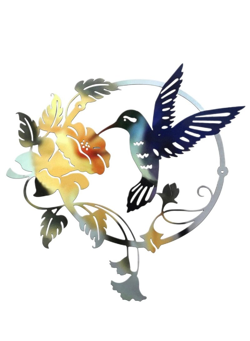 KASTWAVE Round Metal Hummingbird Silhouette Wall Decoration Wall Decoration Metal Wall Decor Silhouette Art for Gift Present Indoor Outdoor Garden Home Decoration - Image 1