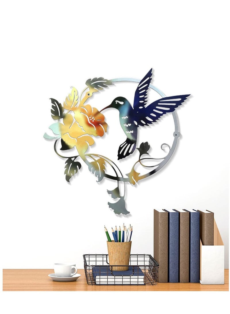 KASTWAVE Round Metal Hummingbird Silhouette Wall Decoration Wall Decoration Metal Wall Decor Silhouette Art for Gift Present Indoor Outdoor Garden Home Decoration - Image 3