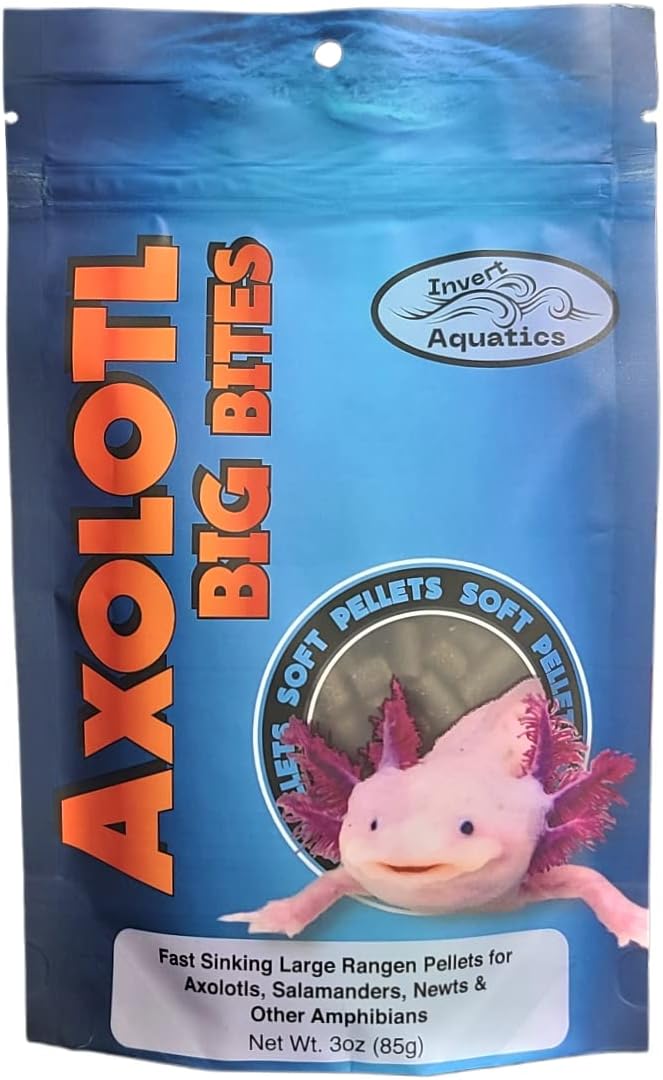 **Axolotl Big Bites** – علف على شكل حبيبات ناعمة سريعة الغرق، مناسب للأكولوتل والضفادع والسمندريات وغيرها من البرمائيات (3 أونصات/85 جرام). - Image 1
