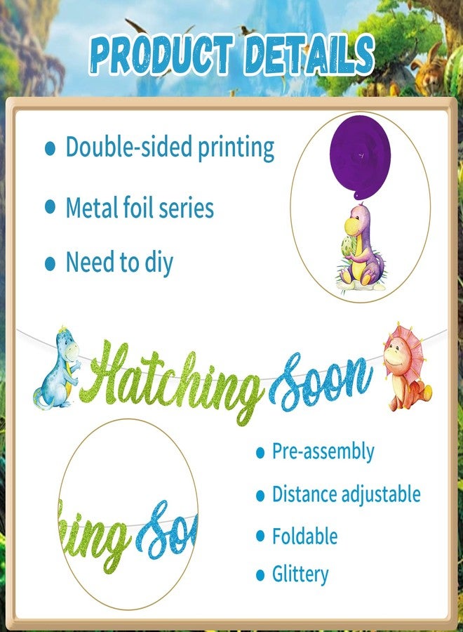Refavor Dinosaur Baby Shower Decorations - 22PCS Hatching Soon Baby Shower Decorations Hatching Soon Banners Hanging Swirls Cupcake Toppers Dino Themed Gender Reveal Supplies Dinosaur Party Decor - Image 3