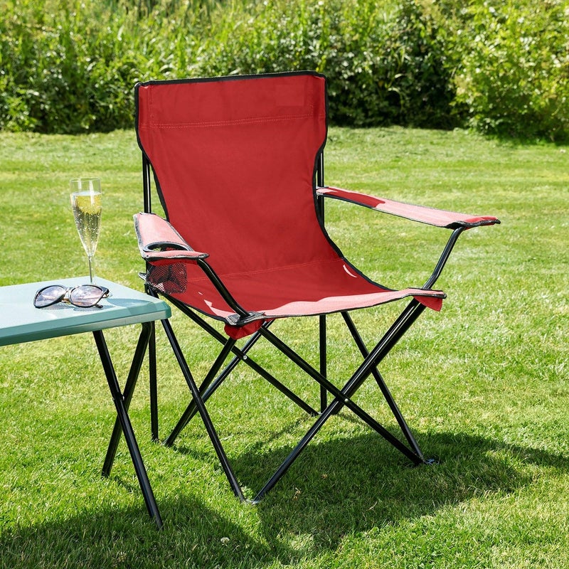 WOLBLIX Set of 2 Camping Chair Foldable Armchair with Drink Holder and Transport Bag Multicolored - Image 2