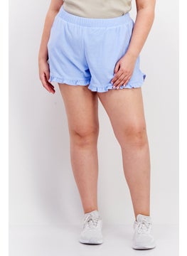 Bar III Women Plus Size French Terry Ruffled Shorts, Light Blue  - Image 1