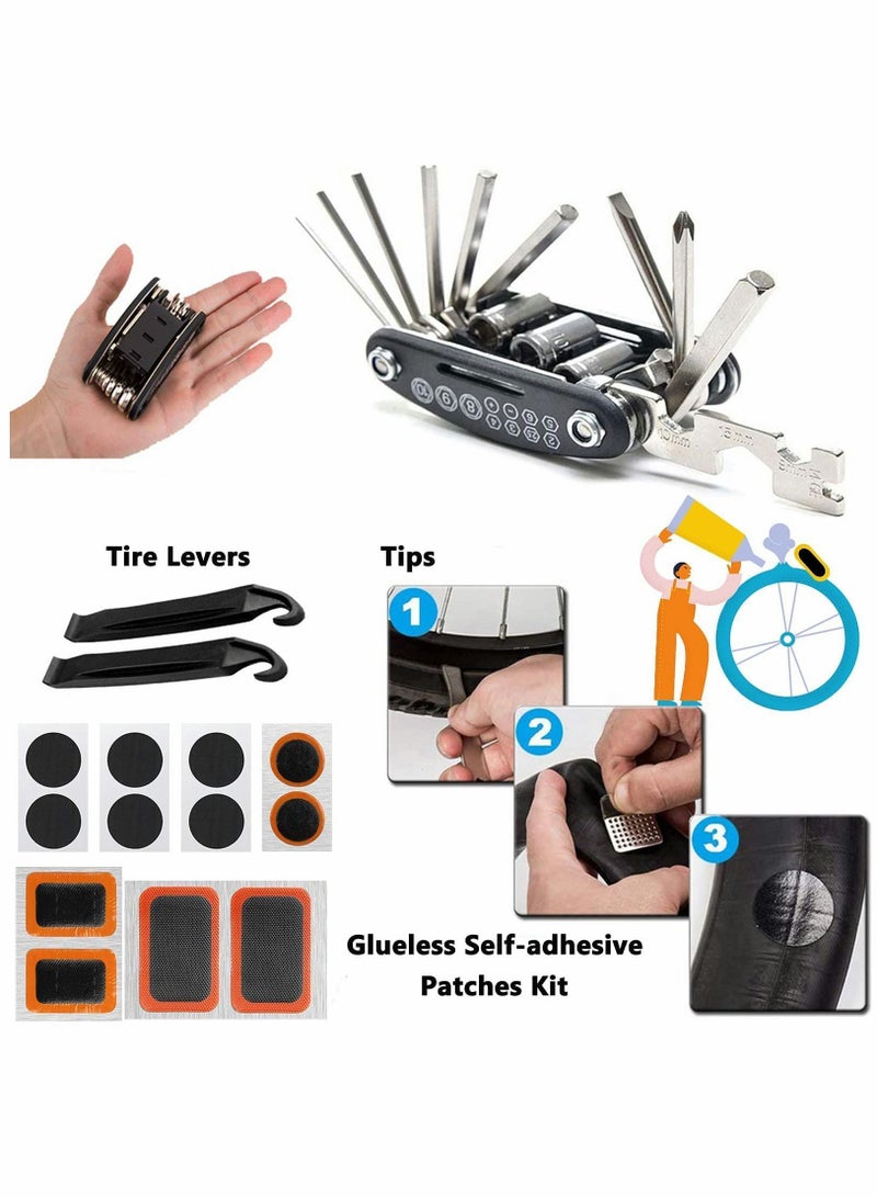 Y&D Bike Tool Kit Puncture Repair Kit, 16 in 1 Multifunction Mountain Accessories with Patch and Tire Levers for Road  - Image 2