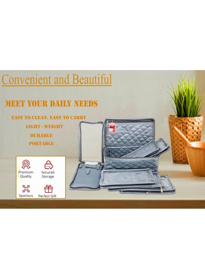 لوسيس منظم أدوات المكياج والمجوهرات من LUCES، صندوق منظم للقلادات والأقراط والخواتم، حقيبة تخزين مستحضرات التجميل للسفر للنساء والفتيات، باللون الرمادي - Image 3