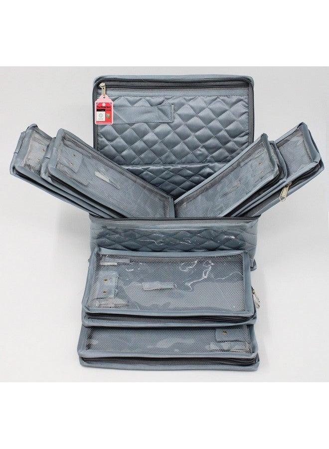 لوسيس منظم أدوات المكياج والمجوهرات من LUCES، صندوق منظم للقلادات والأقراط والخواتم، حقيبة تخزين مستحضرات التجميل للسفر للنساء والفتيات، باللون الرمادي - Image 1