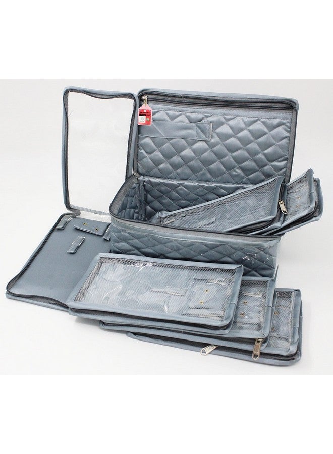 لوسيس منظم أدوات المكياج والمجوهرات من LUCES، صندوق منظم للقلادات والأقراط والخواتم، حقيبة تخزين مستحضرات التجميل للسفر للنساء والفتيات، باللون الرمادي - Image 2